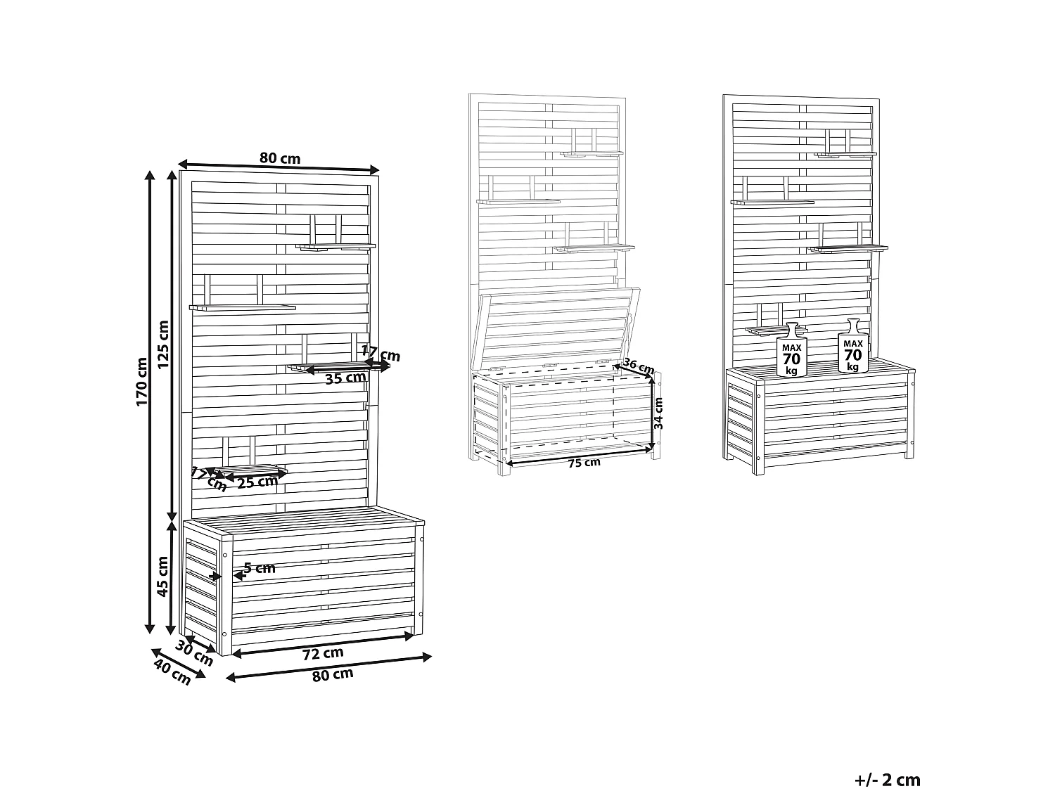 Banc de jardin avec étagère murale MATINO Acacia 80 cm 40 cm Marron