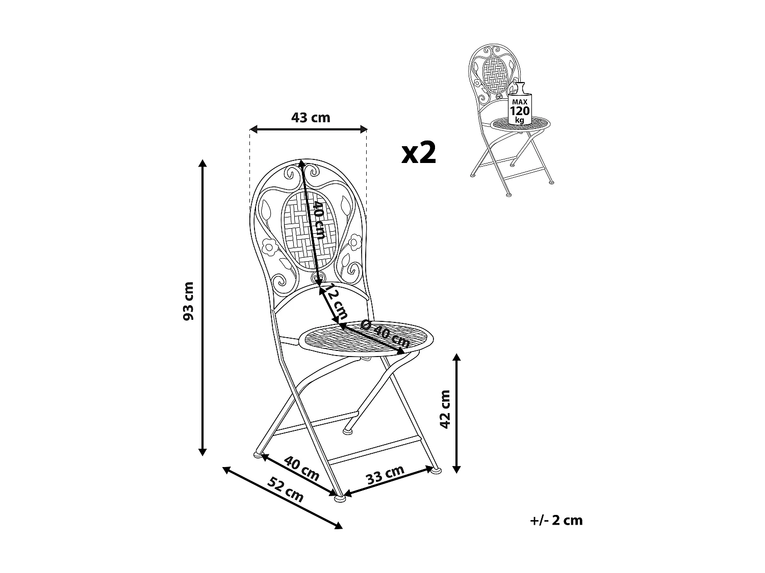 Lot de 2 chaises de jardin BIVIO Pliant Métal Vert clair