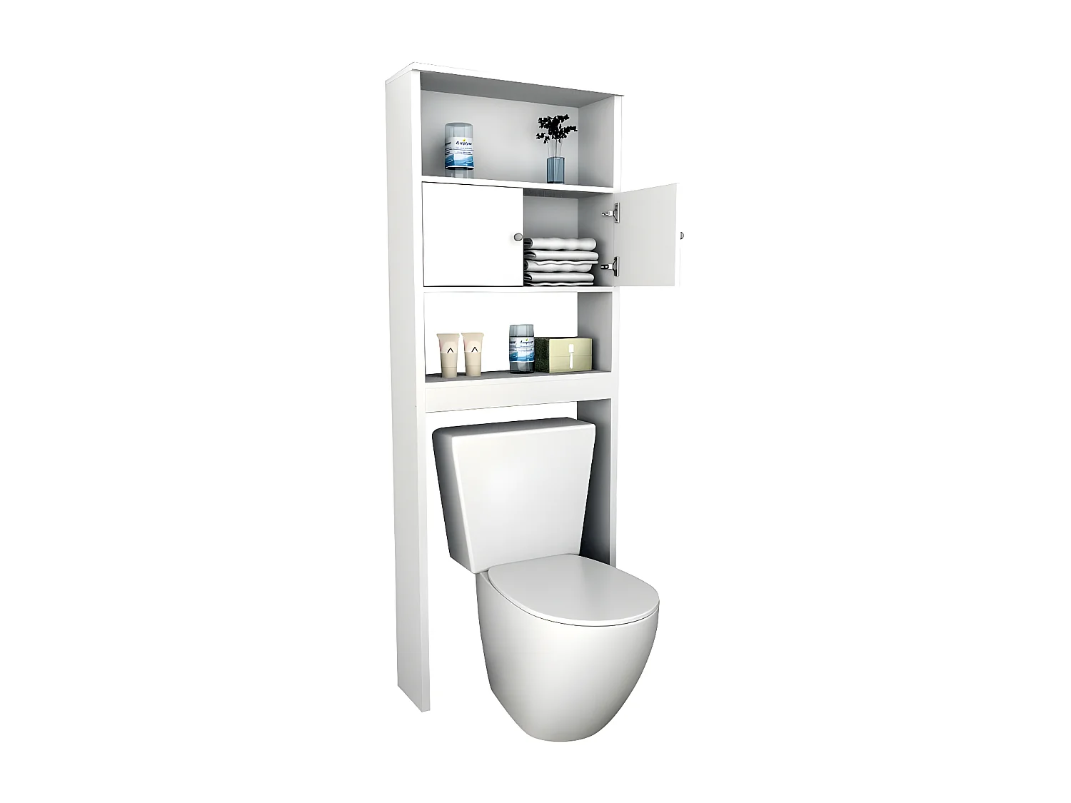 Armoire WC 2 Portes Blanches 2 Niches L 65 H 175 P 22 cm