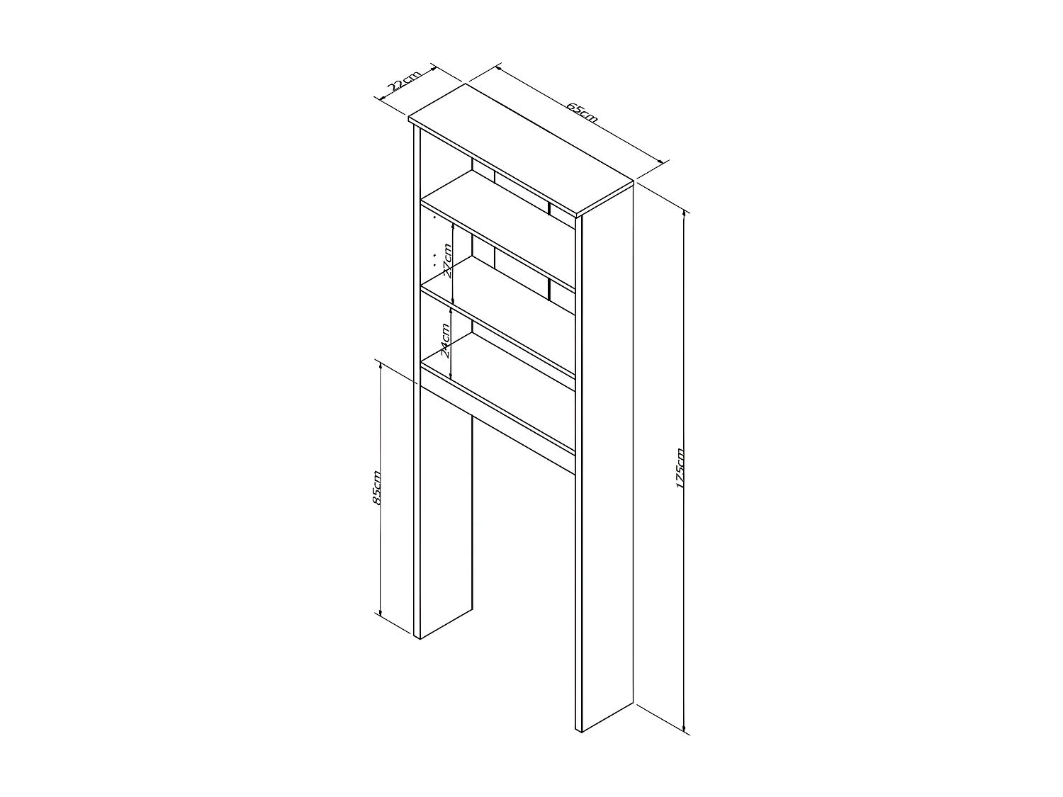 Armoire WC 2 Portes Blanches 2 Niches L 65 H 175 P 22 cm