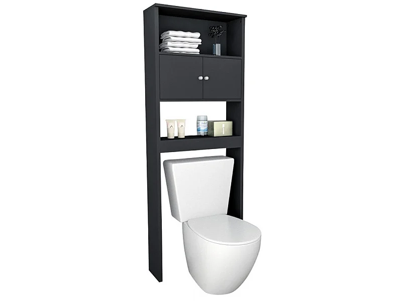 Armoire WC 2 Portes Noire 3 Niches L 65 H 175 P 22 cm