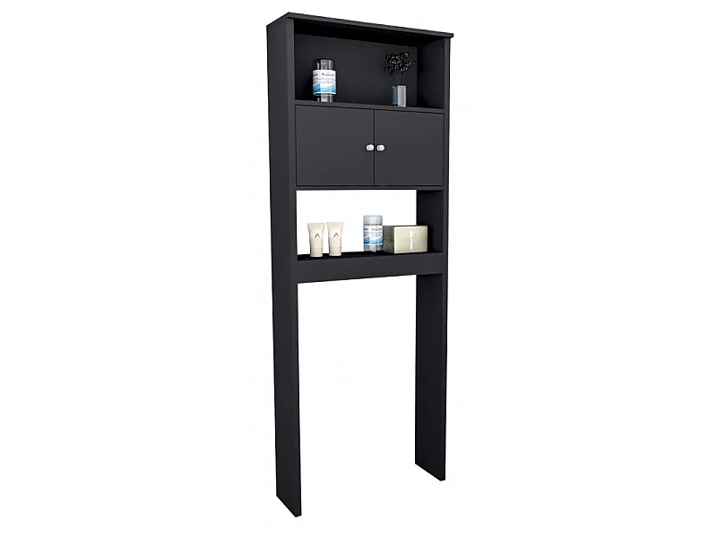 Armoire WC 2 Portes Noire 3 Niches L 65 H 175 P 22 cm