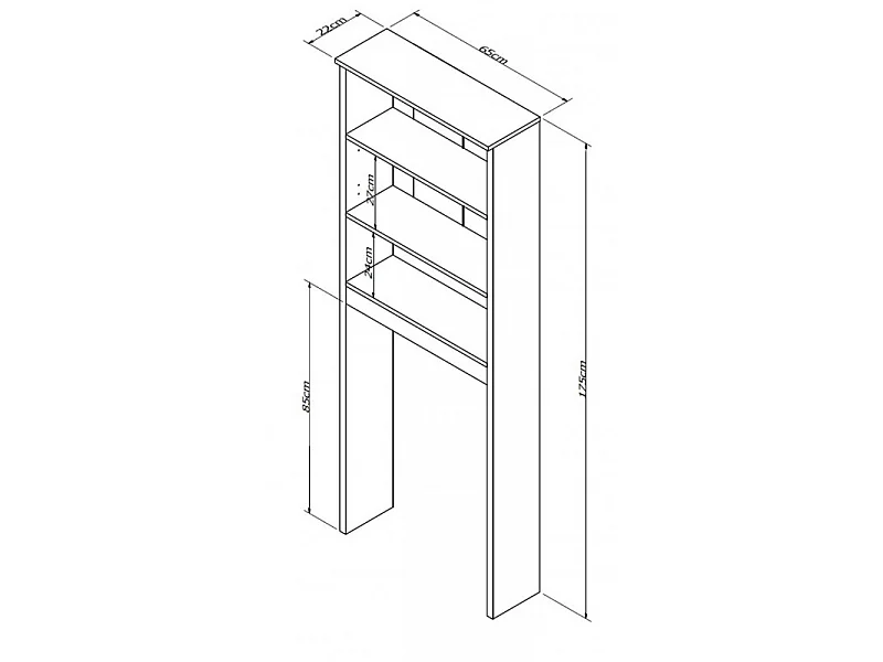 Armoire WC 2 Portes Noire 3 Niches L 65 H 175 P 22 cm