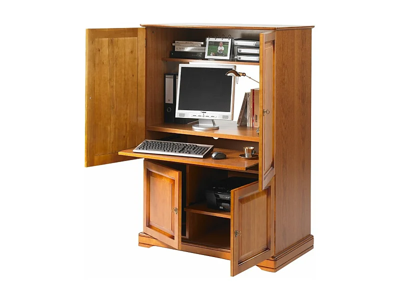 Armoire Informatique 4 Portes Merisier