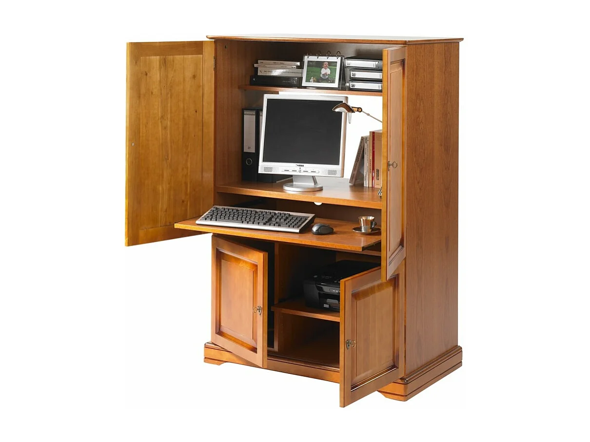 Armoire Informatique 4 Portes Merisier