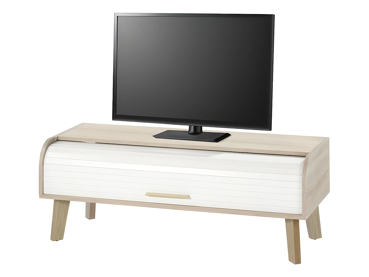 Meuble TV Vintage Chêne 1 Rideau - Coloris Rideau: Rideau Blanc