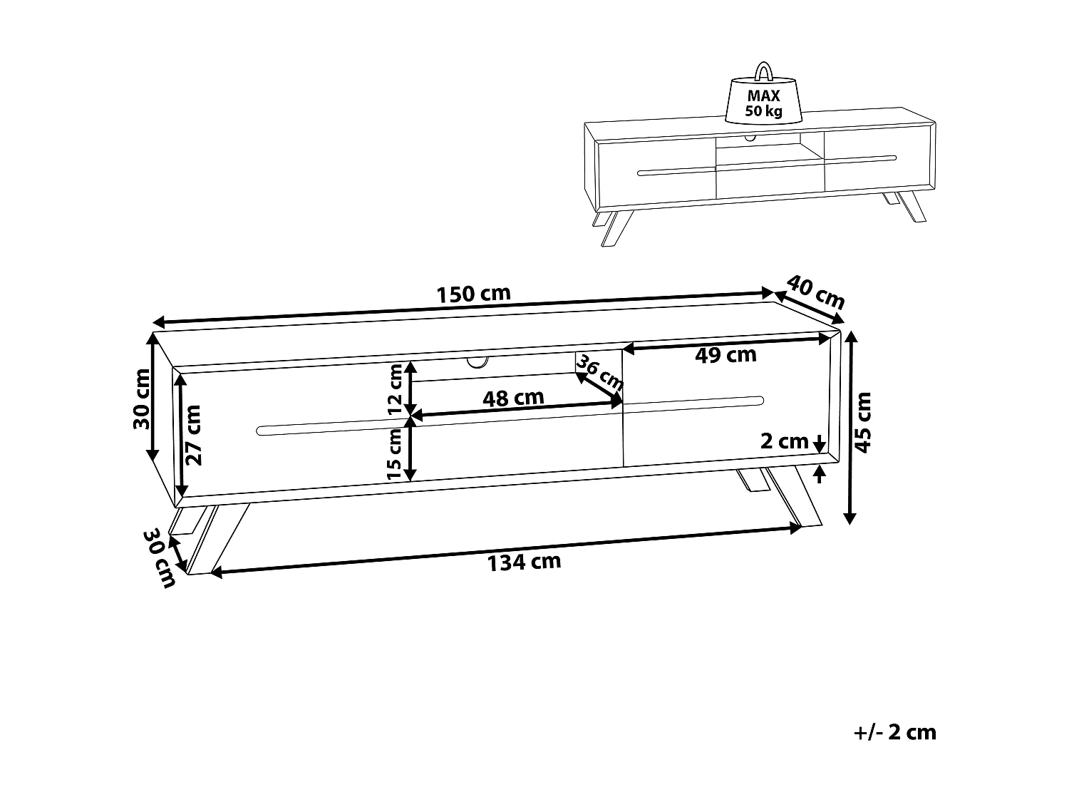 TV-Möbel weiß/heller Holzfarbton 2 Fächern Forester