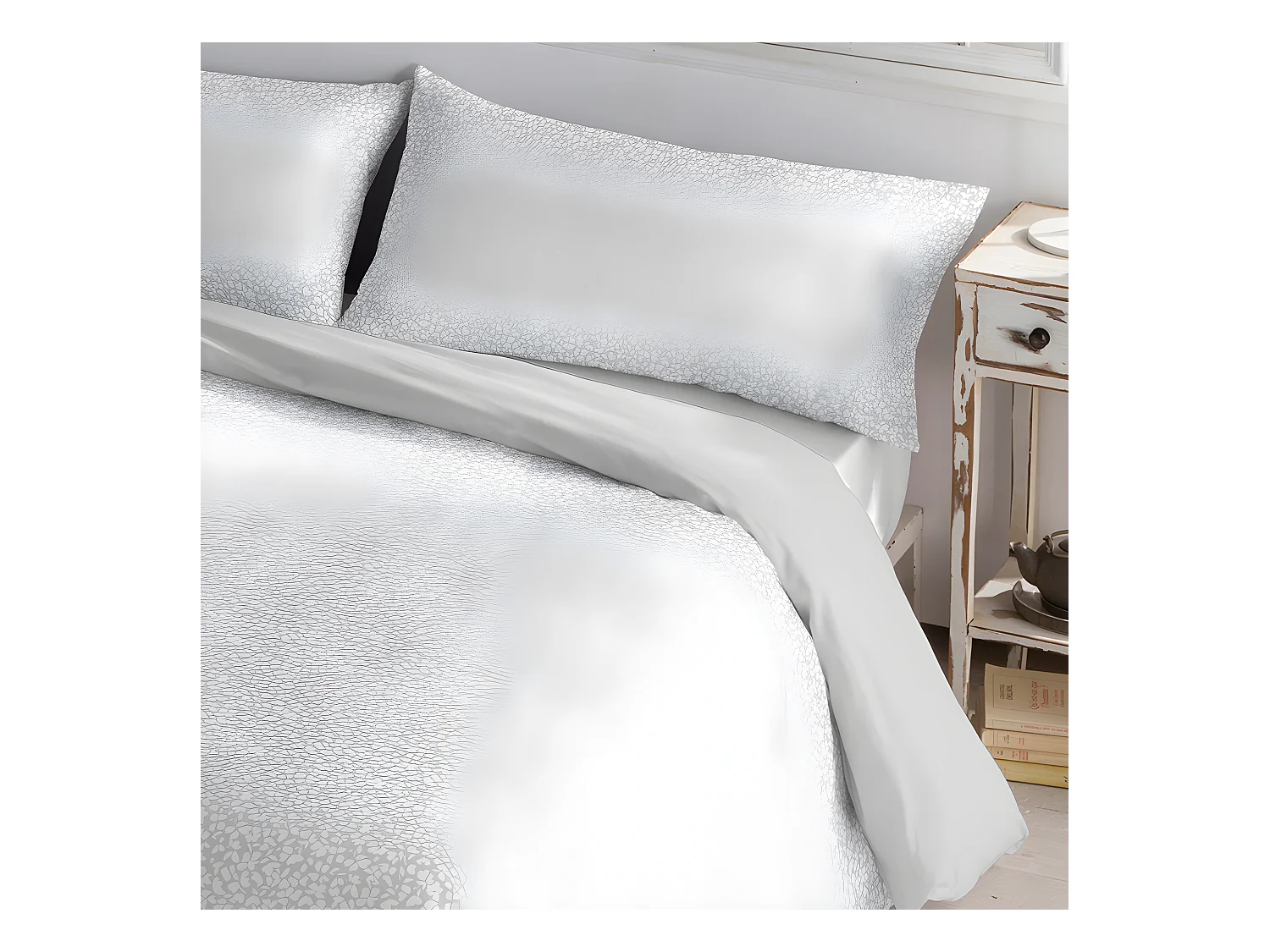 Housse de couette réversible 50% polyester - 50% coton. Avec imprimé fleuri. Argent 220x220cm