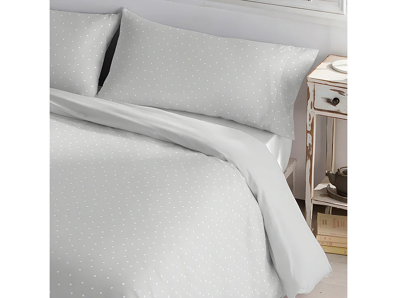 Housse de couette réversible 50% polyester - 50% coton. Avec imprimé taupe. Argent 260x240cm