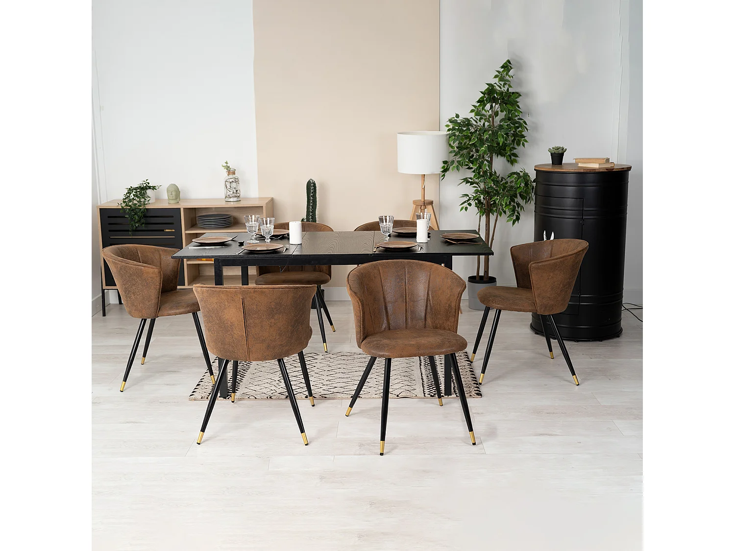 Table à manger extensible à allonge papillon intégrée,bari