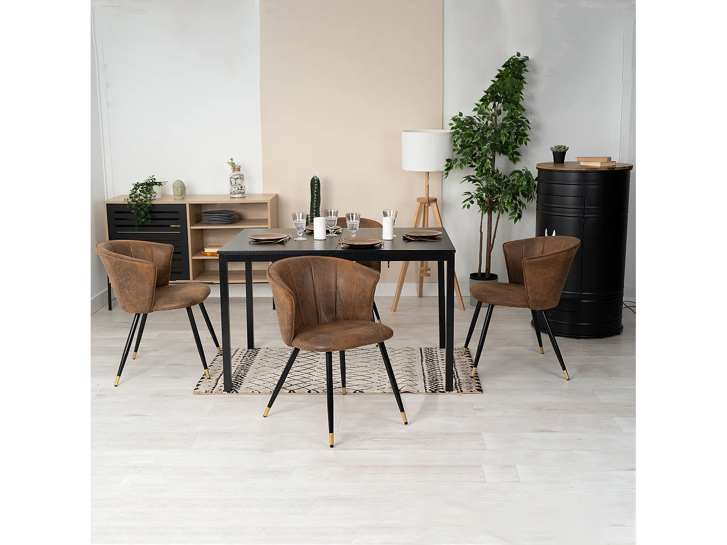 Table à manger extensible à allonge papillon intégrée,bari