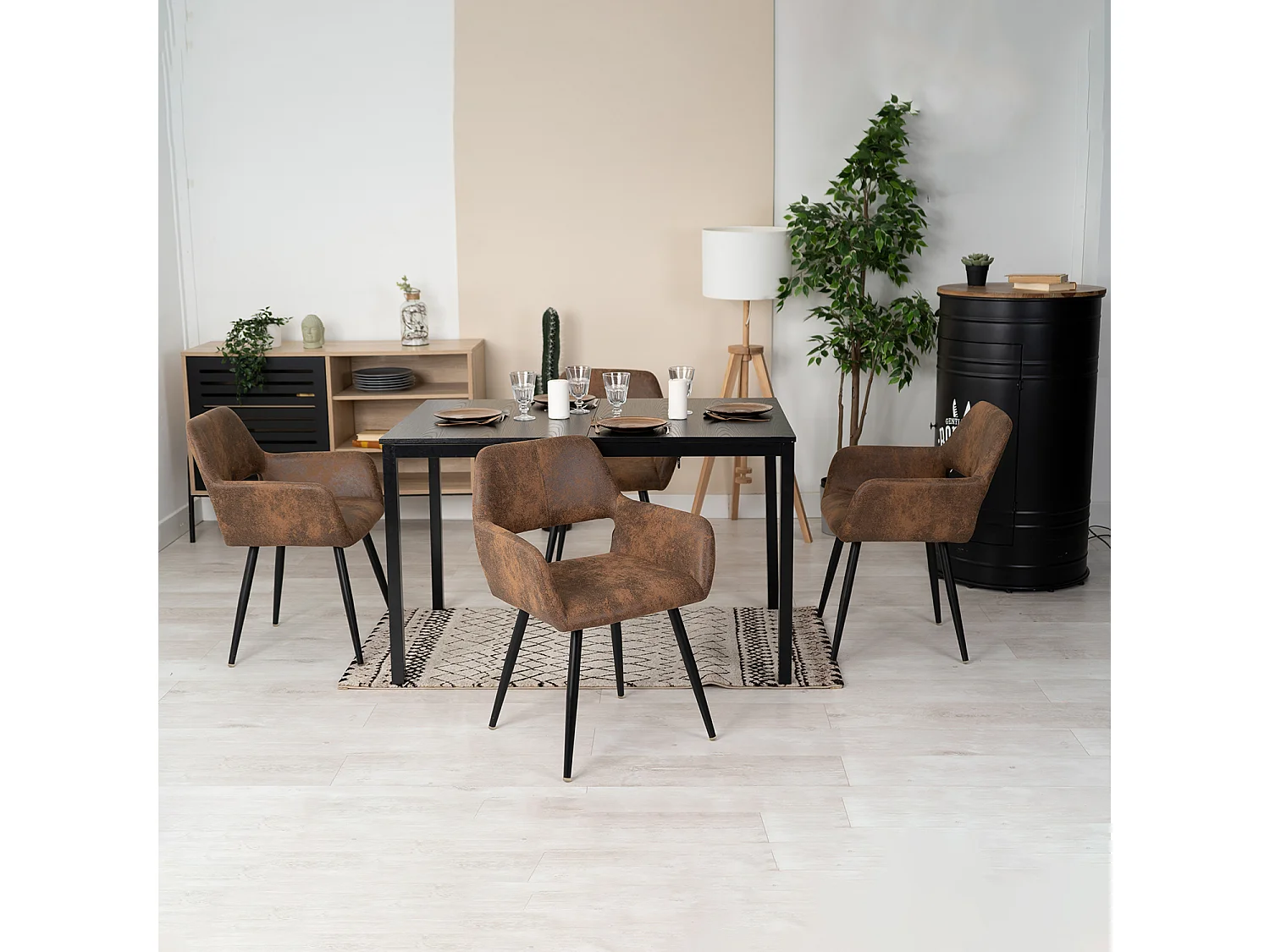 Table à manger extensible à allonge papillon intégrée,bari