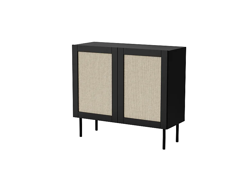 Kommode YUCCA 100 cm 2D Schwarz Matt/ Calabria-Rattan