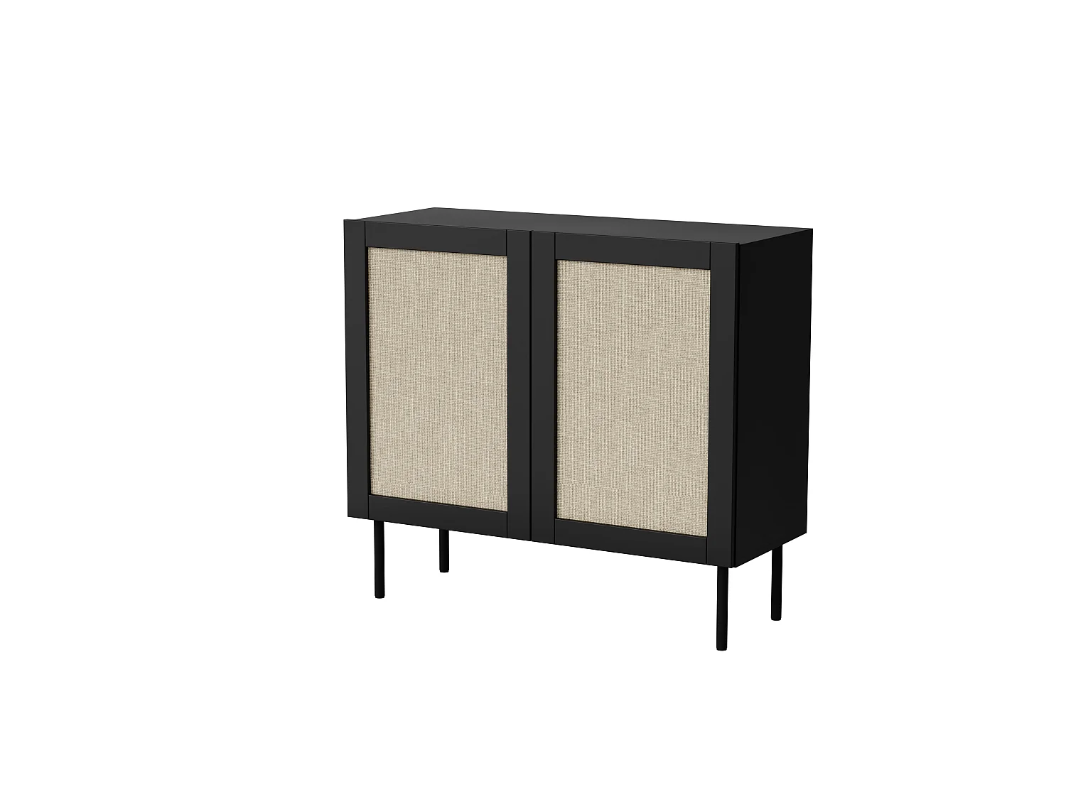Commode YUCCA 100 cm 2D Noir mat / Rotin calabria