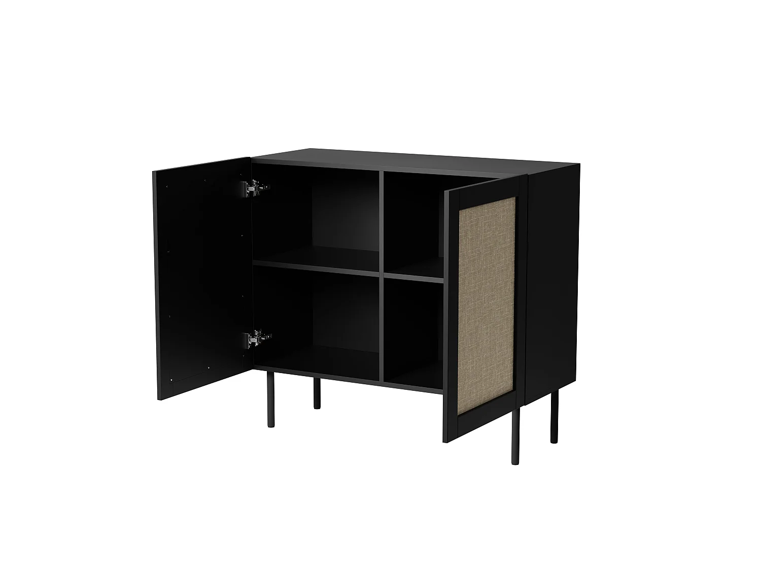 Commode YUCCA 100 cm 2D Noir mat / Rotin calabria