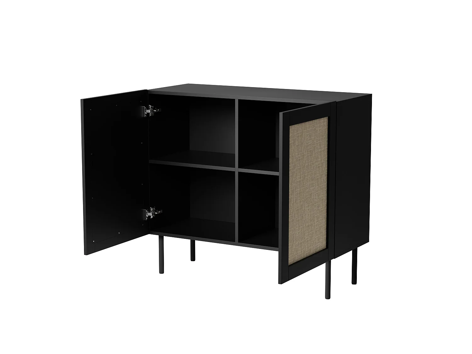 Commode YUCCA 100 cm 2D Noir mat / Rotin calabria