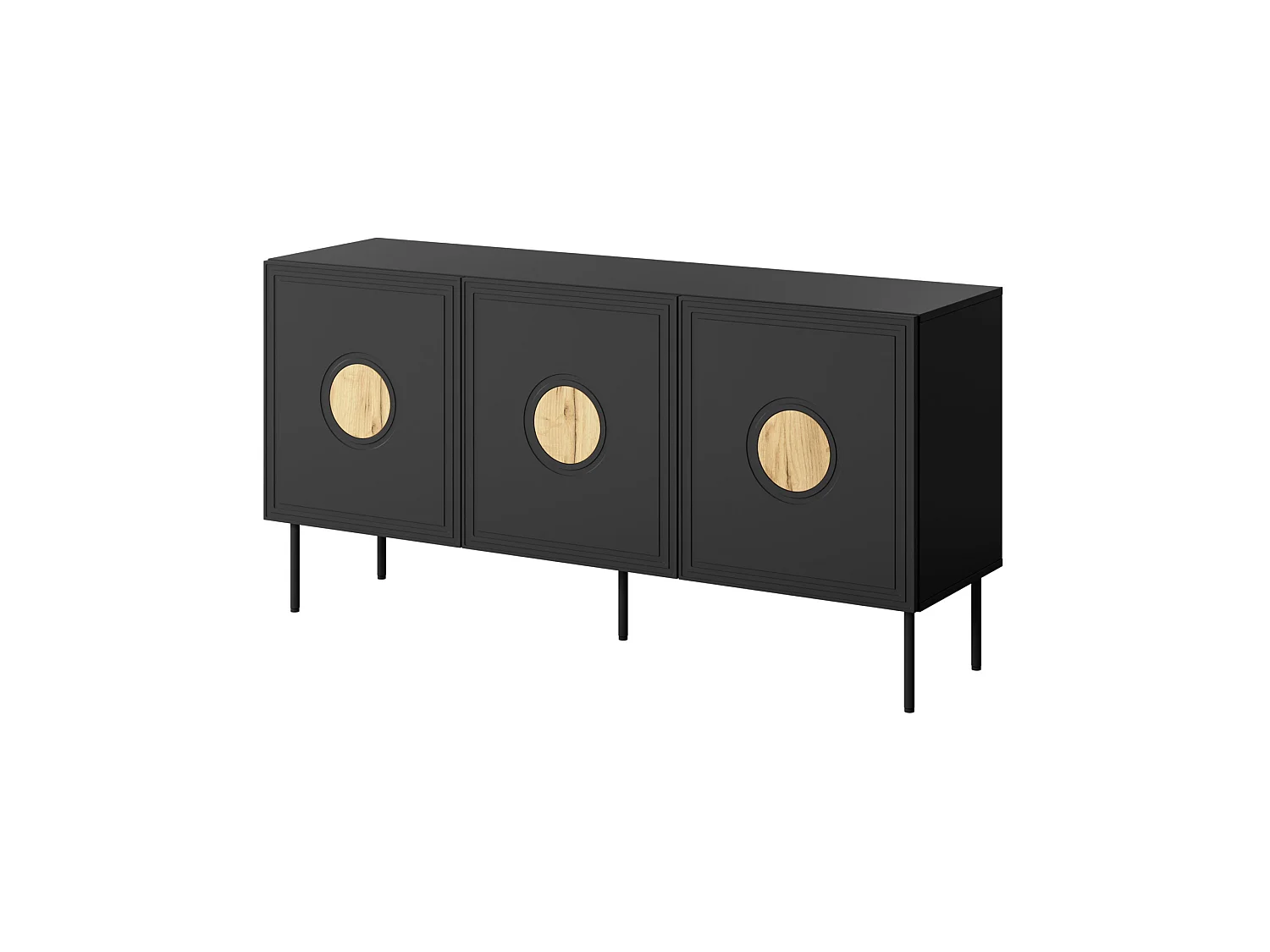Commode PALACE 150 cm 3D noir mat / chêne craft