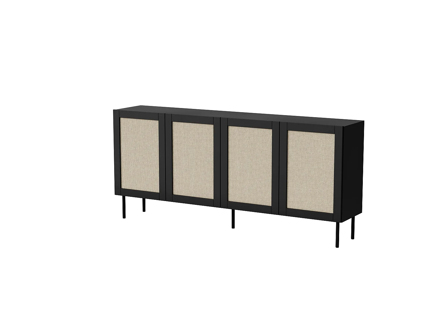 Commode YUCCA 200 cm 4D Noir mat / Rotin calabria