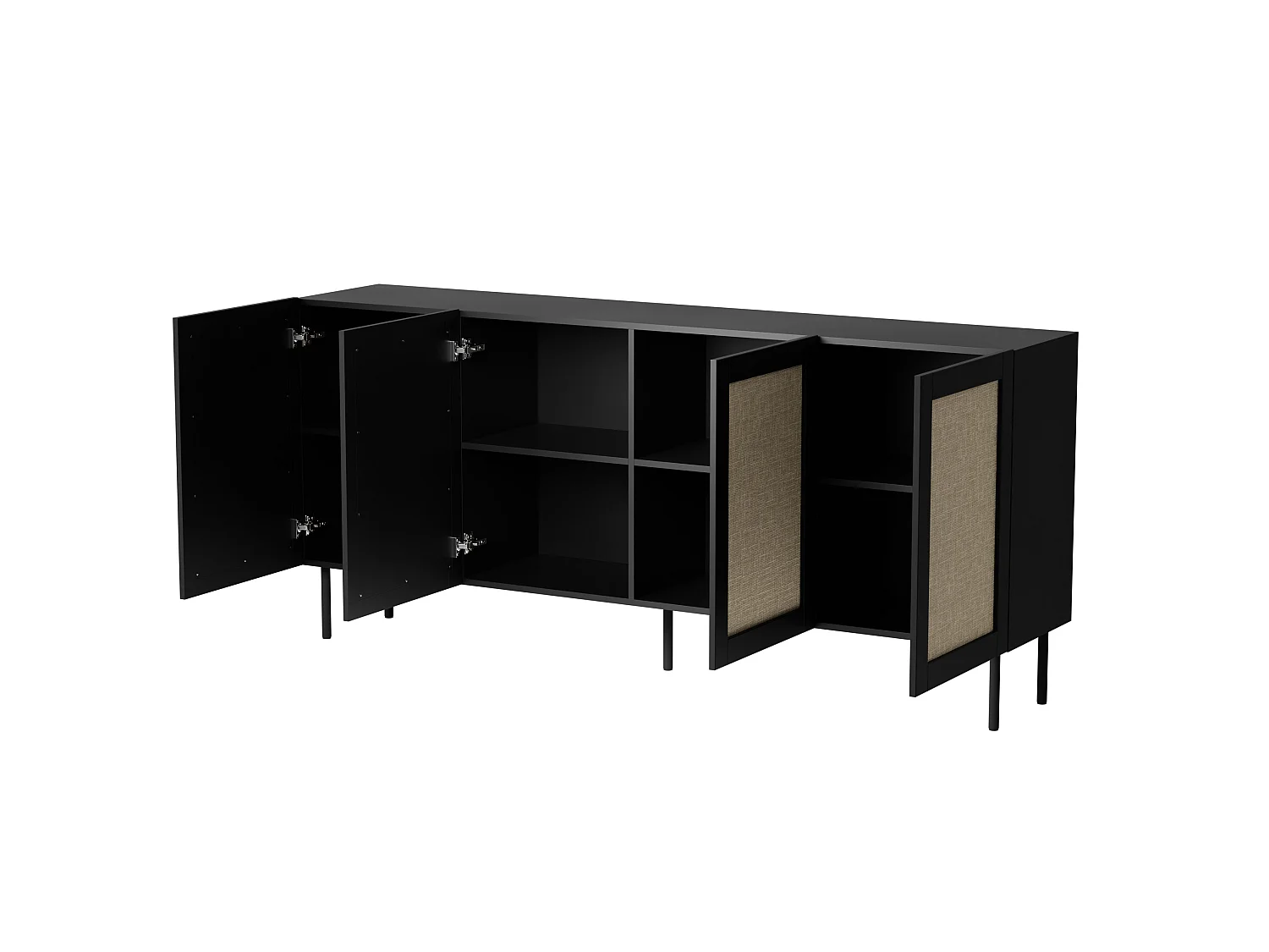 Commode YUCCA 200 cm 4D Zwart Mat / Calabria-rotan