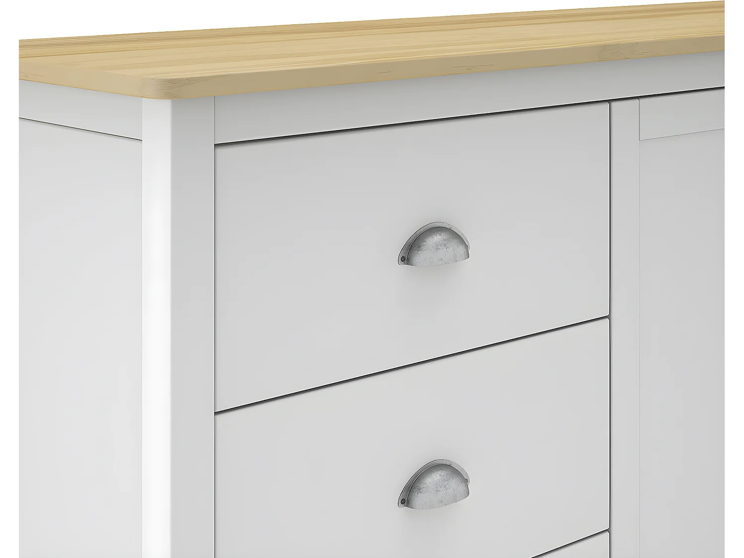 Buffet 2 portes 3 tiroirs en pin massif blanc / effet chêne 150 cm - Macha