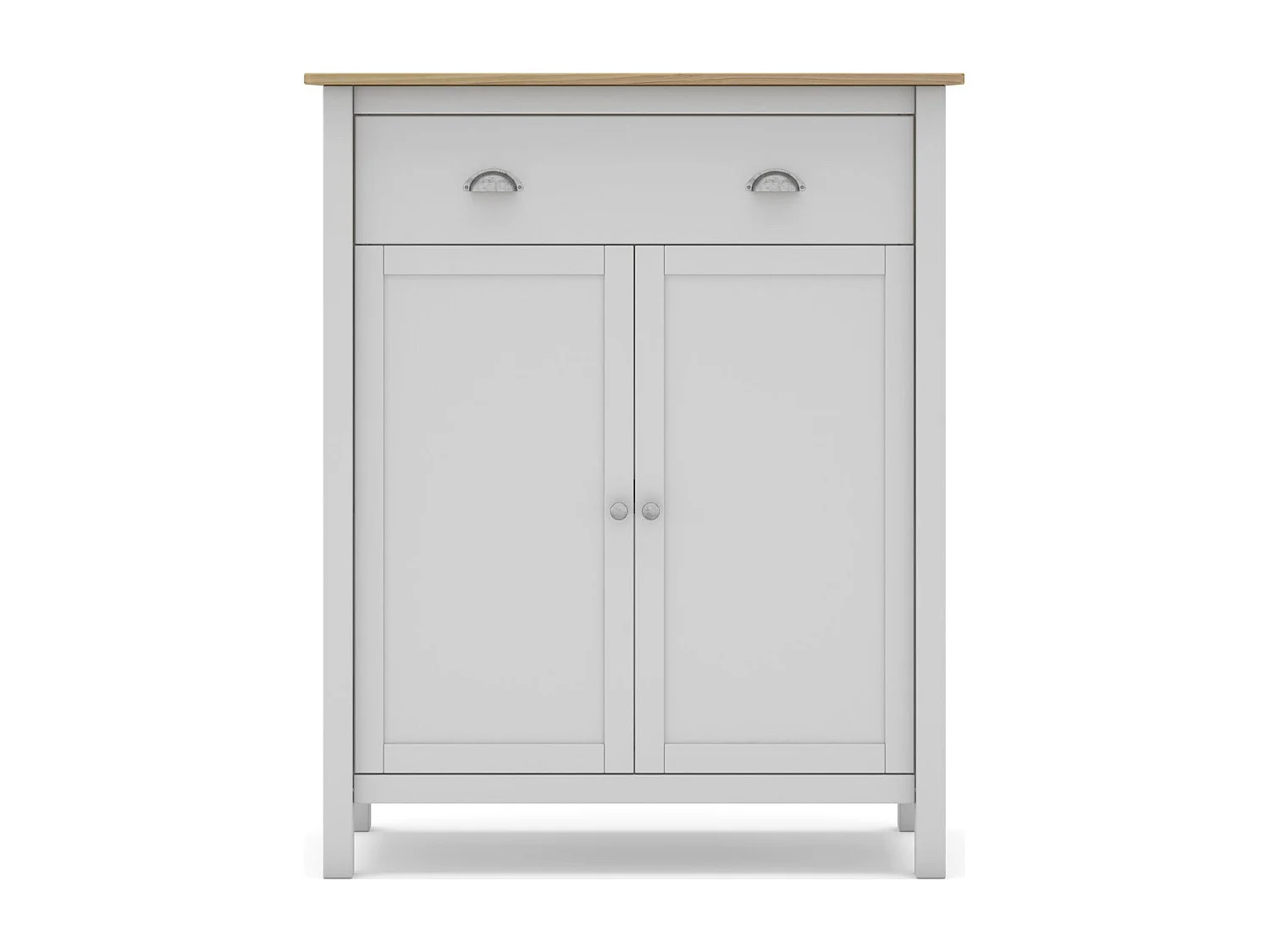 Meuble d'entrée 2 portes 1 tiroir en pin massif blanc / effet chêne 90 cm - Macha