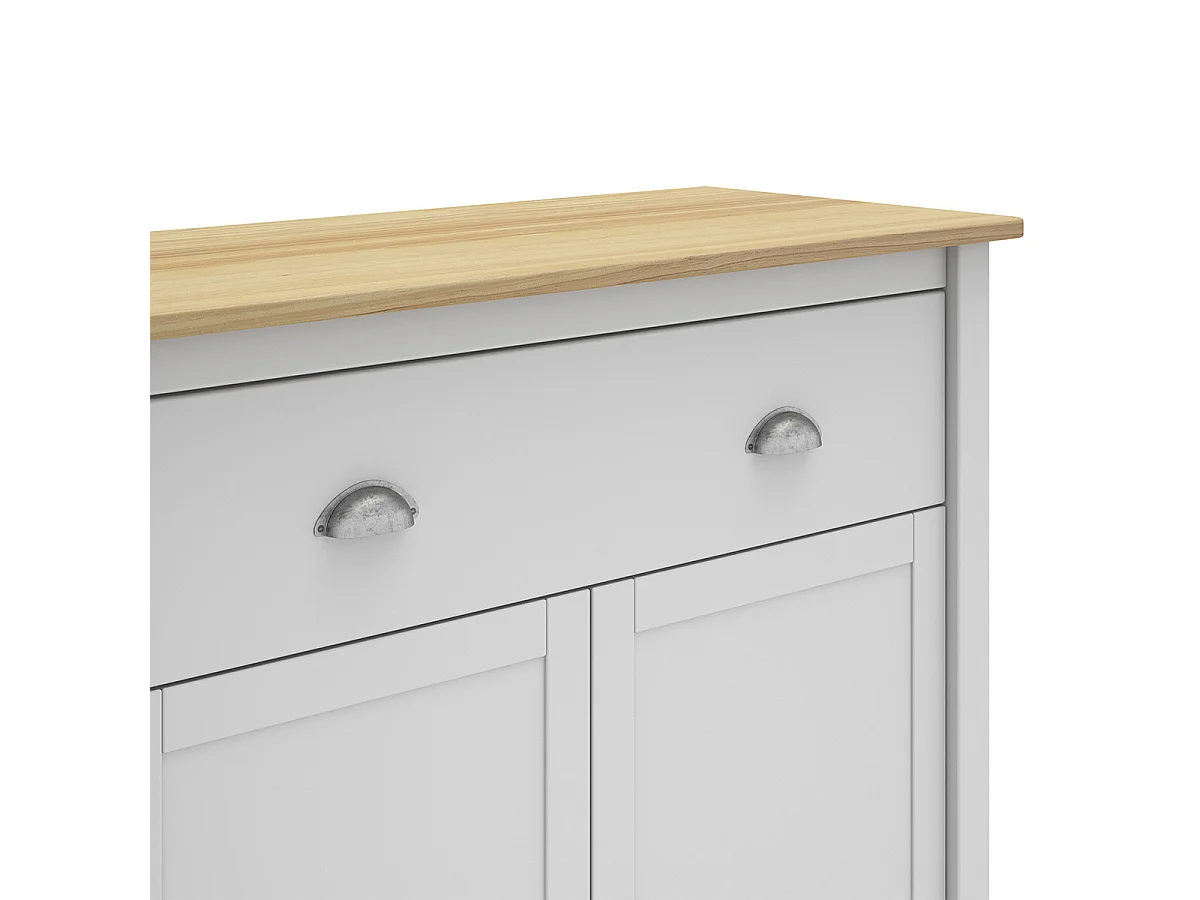 Meuble d'entrée 2 portes 1 tiroir en pin massif blanc / effet chêne 90 cm - Macha