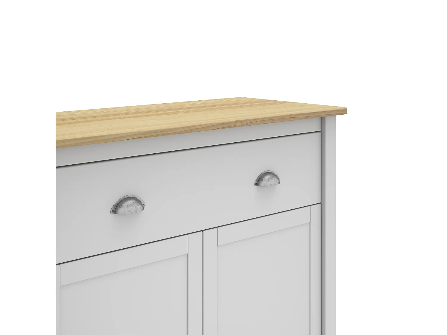 Meuble d'entrée 2 portes 1 tiroir en pin massif blanc / effet chêne 90 cm - Macha