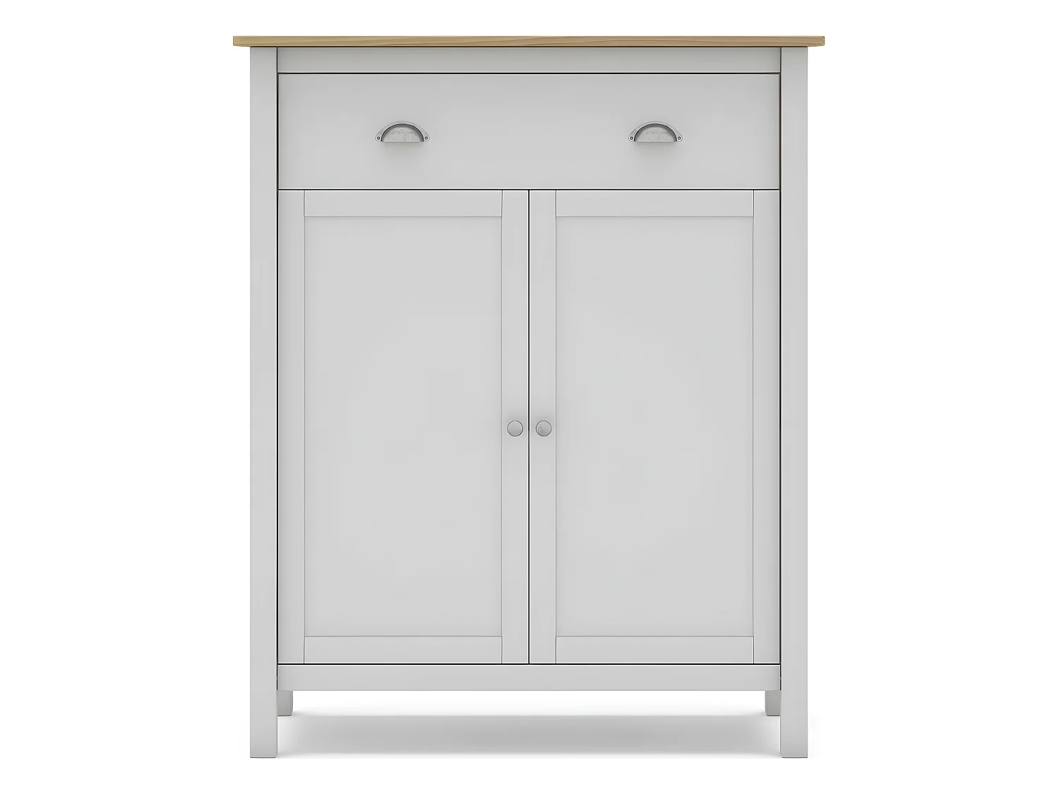 Meuble d'entrée 2 portes 1 tiroir en pin massif blanc / effet chêne 90 cm - Macha