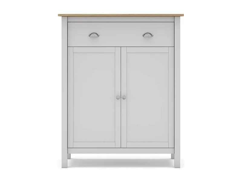 Meuble d'entrée 2 portes 1 tiroir en pin massif blanc / effet chêne 90 cm - Macha