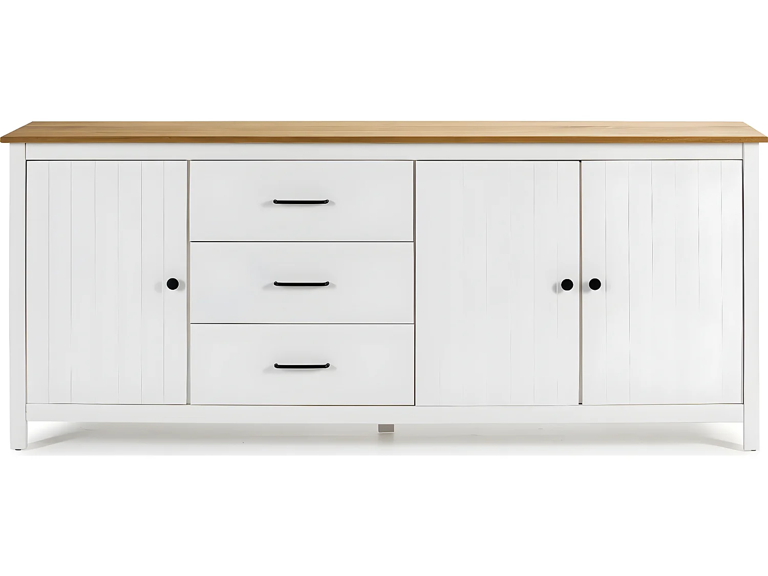 Buffet 3 portes 3 tiroirs en pin massif blanc 190 cm - Ida