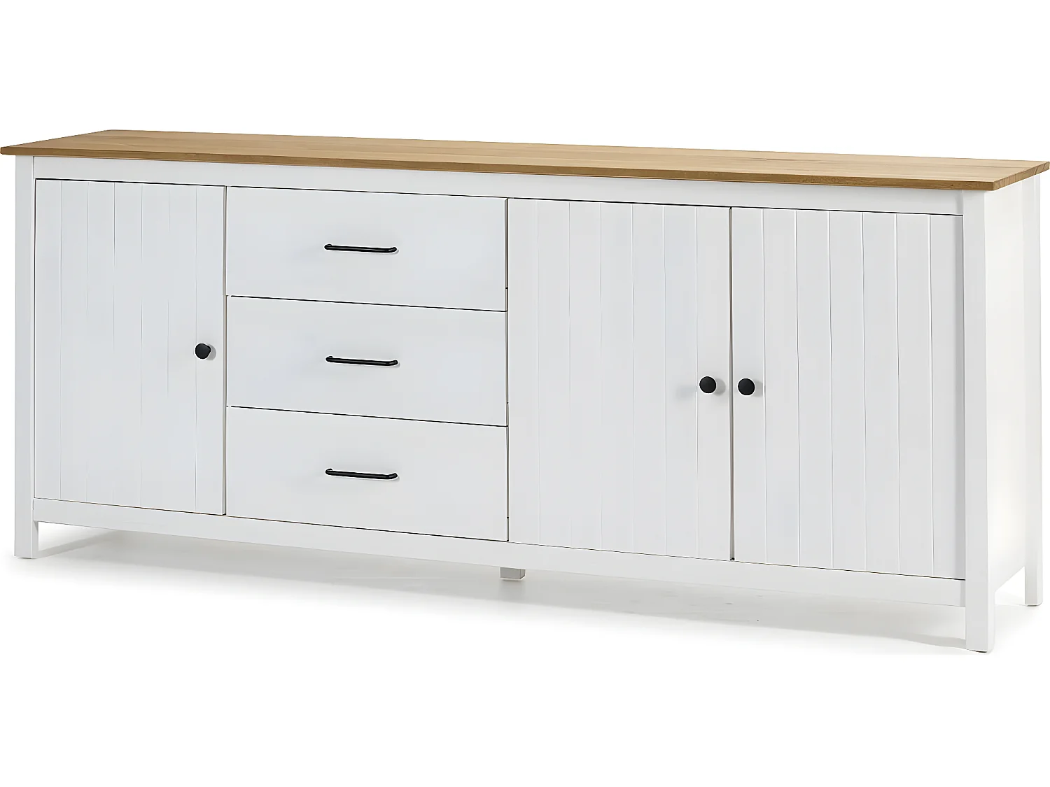 Buffet 3 portes 3 tiroirs en pin massif blanc 190 cm - Ida