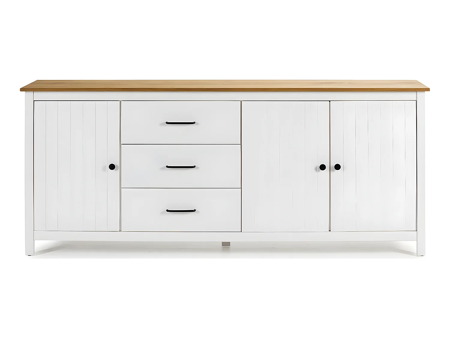 Buffet 3 portes 3 tiroirs en pin massif blanc 190 cm - Ida