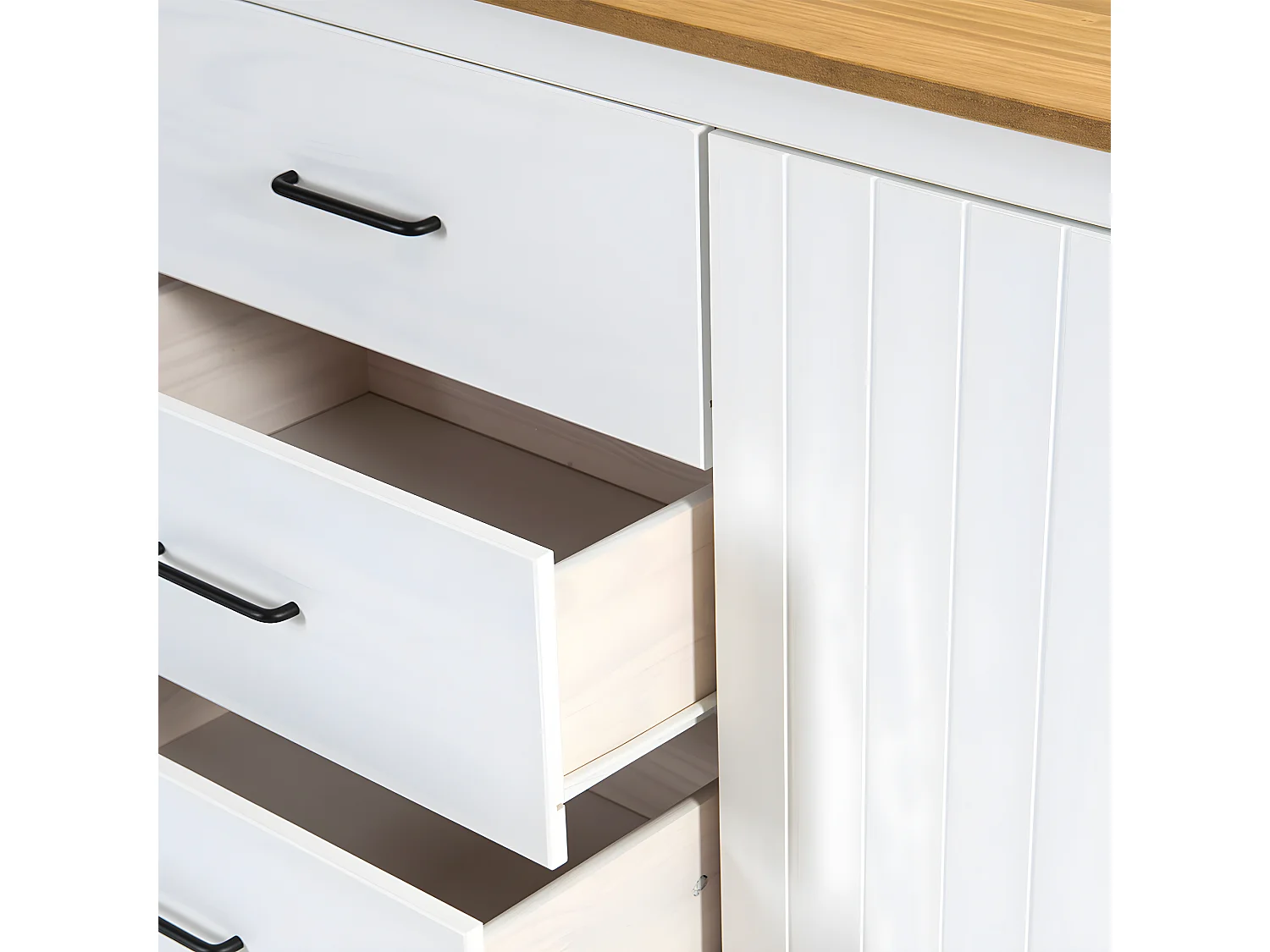 Buffet 3 portes 3 tiroirs en pin massif blanc 190 cm - Ida