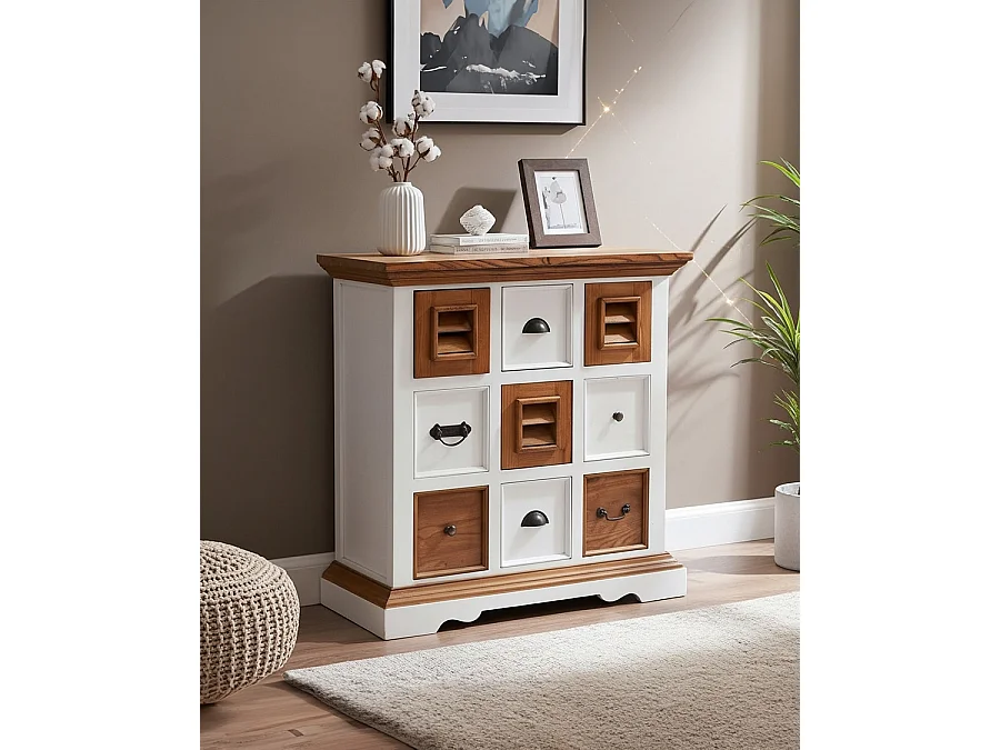 Inda - Petit buffet en Mindy massif blanc et naturel 80 cm