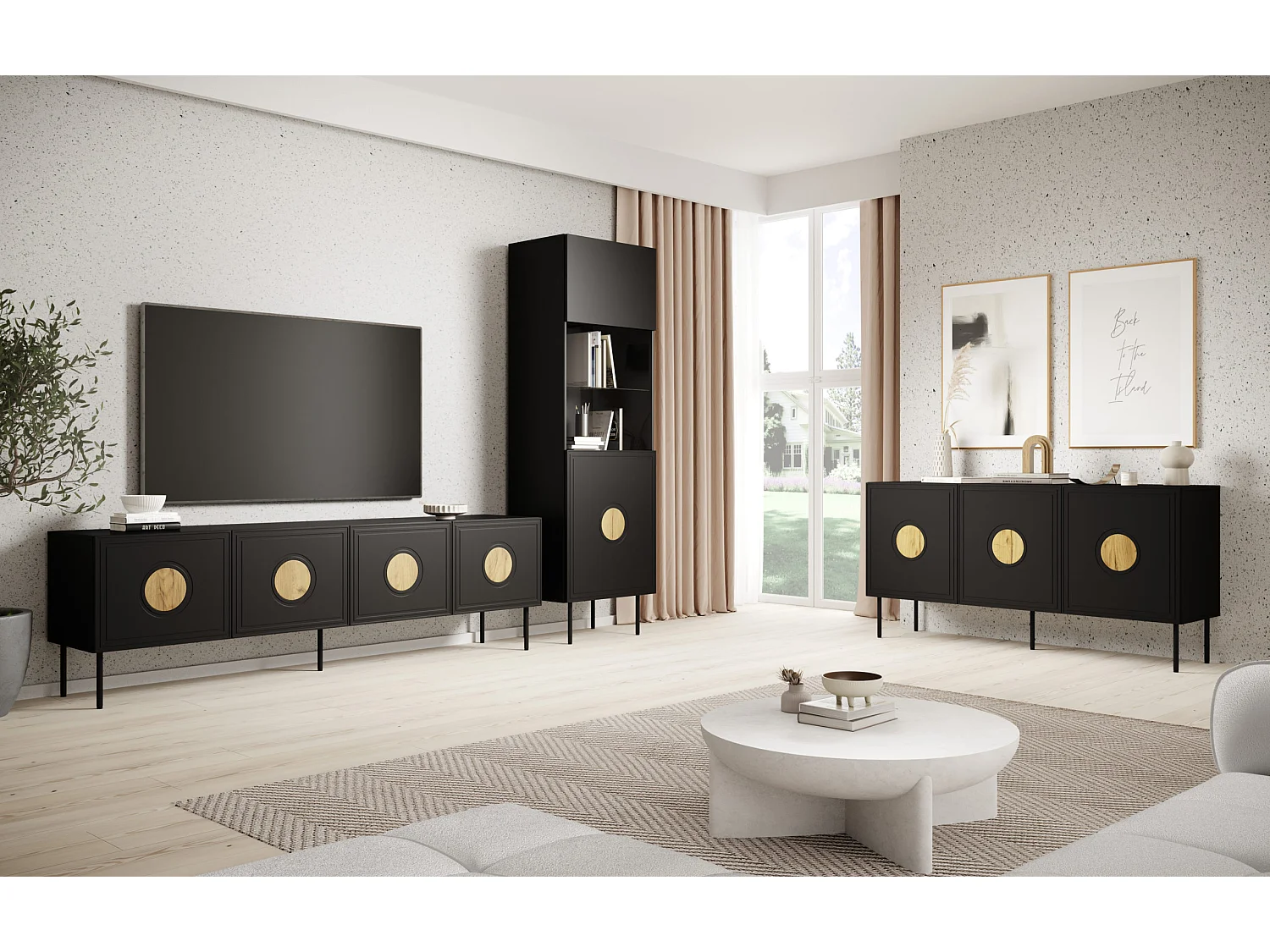 Vitrine PALACE 60 cm 1D Schwarz matt / Craft Eiche