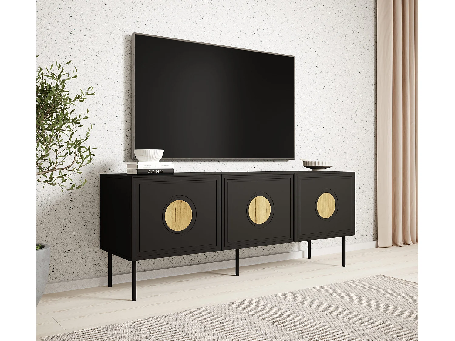 TV-Möbel PALACE 150 cm 3D Schwarz matt / Craft Eiche