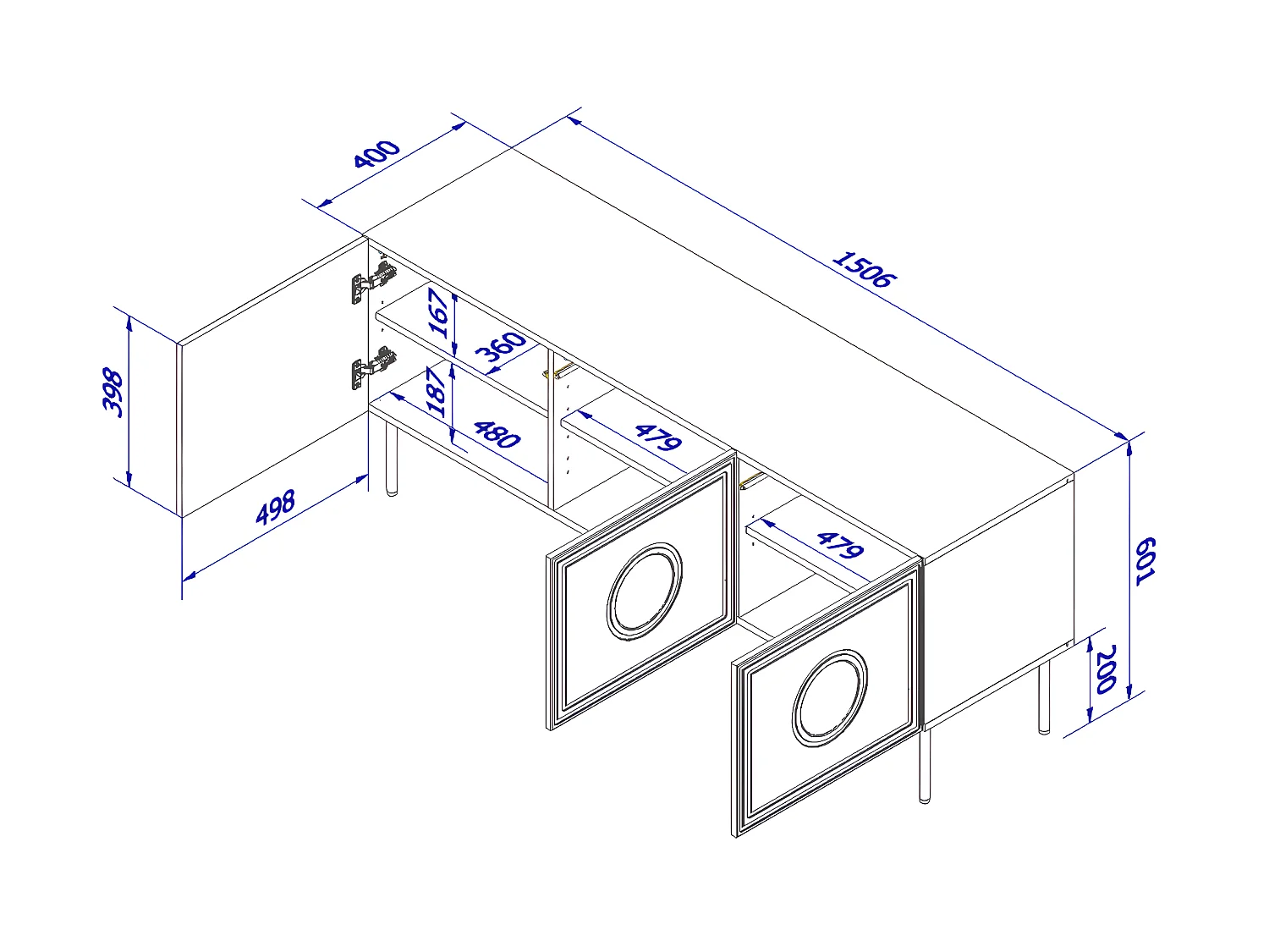 Meuble TV PALACE 150 cm 3D noir mat / chêne craft