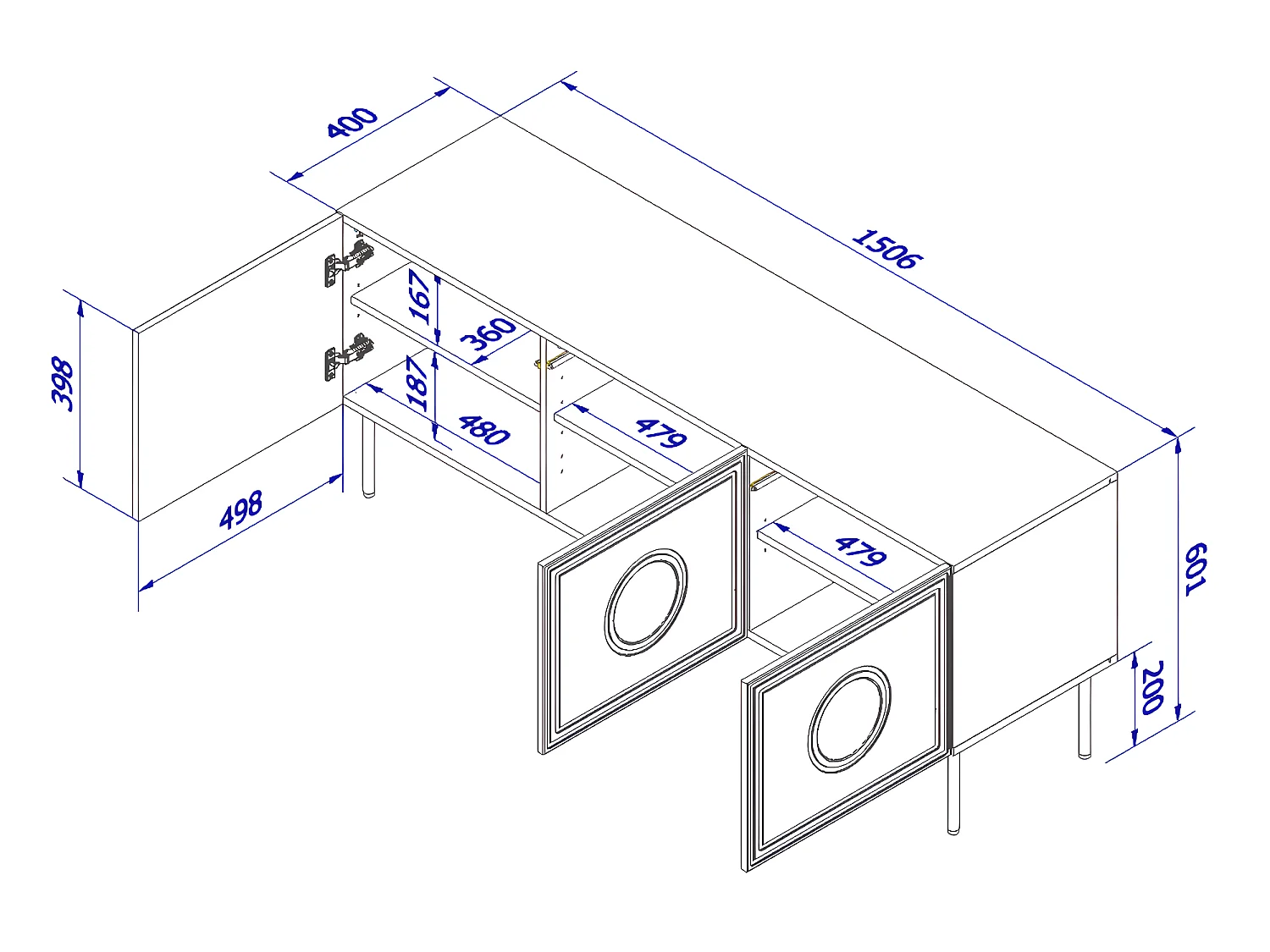 Meuble TV PALACE 150 cm 3D noir mat / chêne craft
