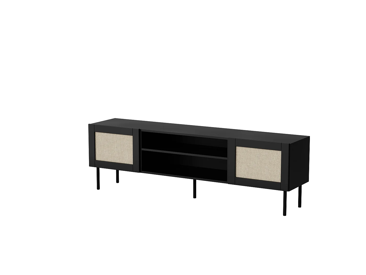 TV-Möbel YUCCA 180 cm Schwarz Matt/ Calabria-Rattan