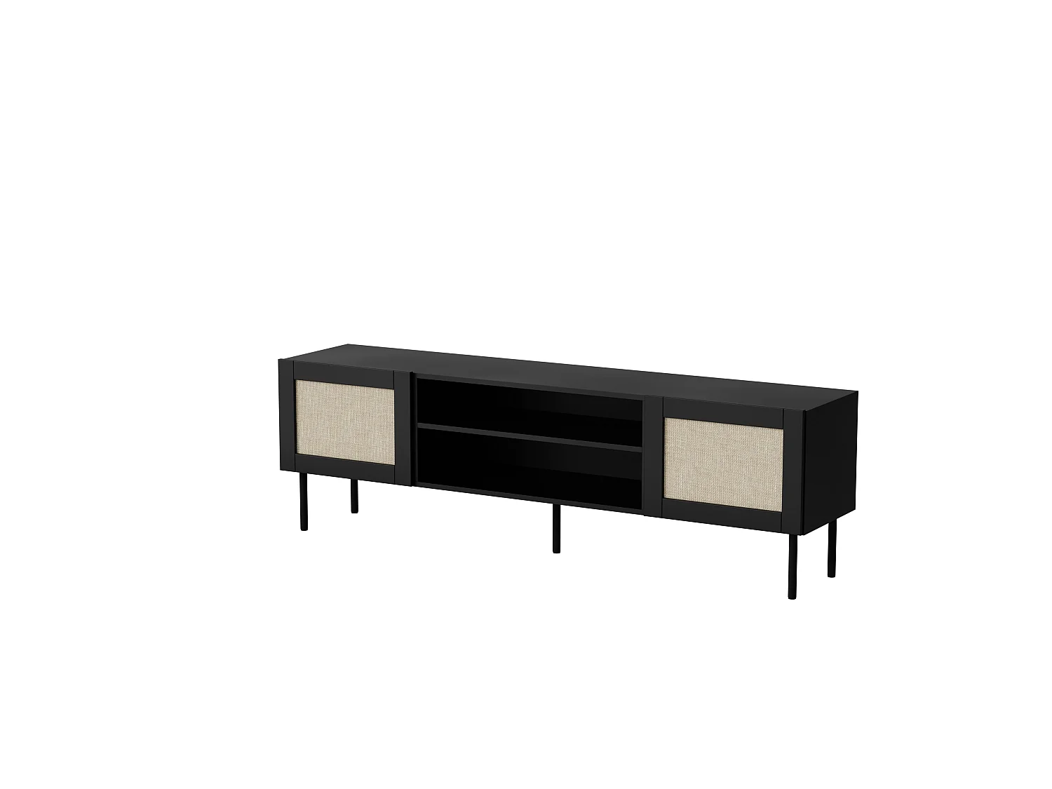 Meuble TV YUCCA 180 cm Noir mat / Rotin calabria
