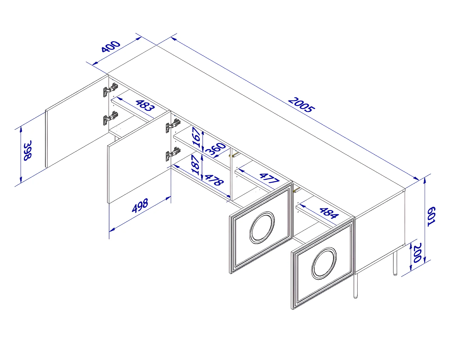 Mobile TV PALACE 200 cm 4D nero opaco / quercia craft