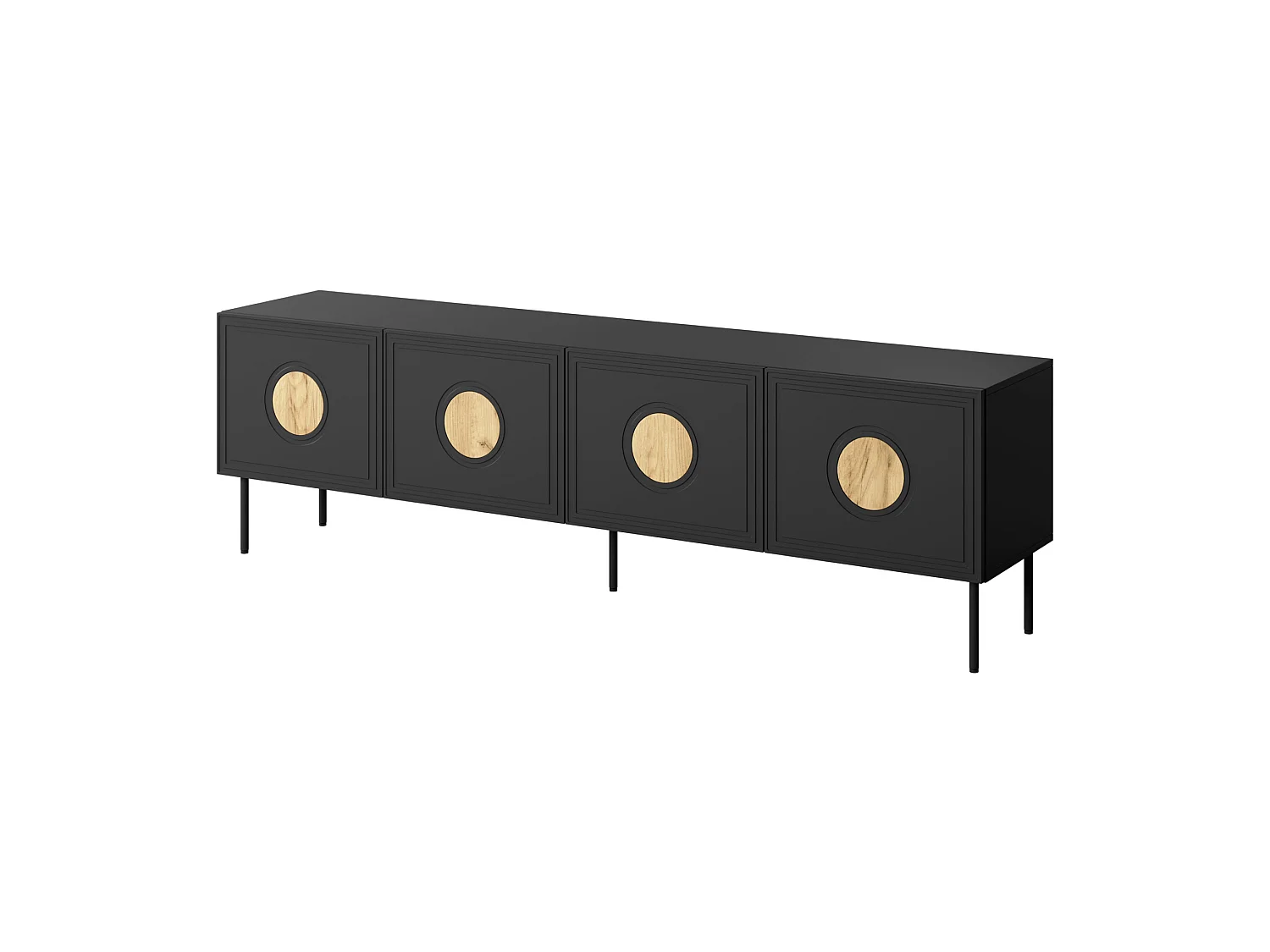 Meuble TV PALACE 200 cm 4D noir mat / chêne craft