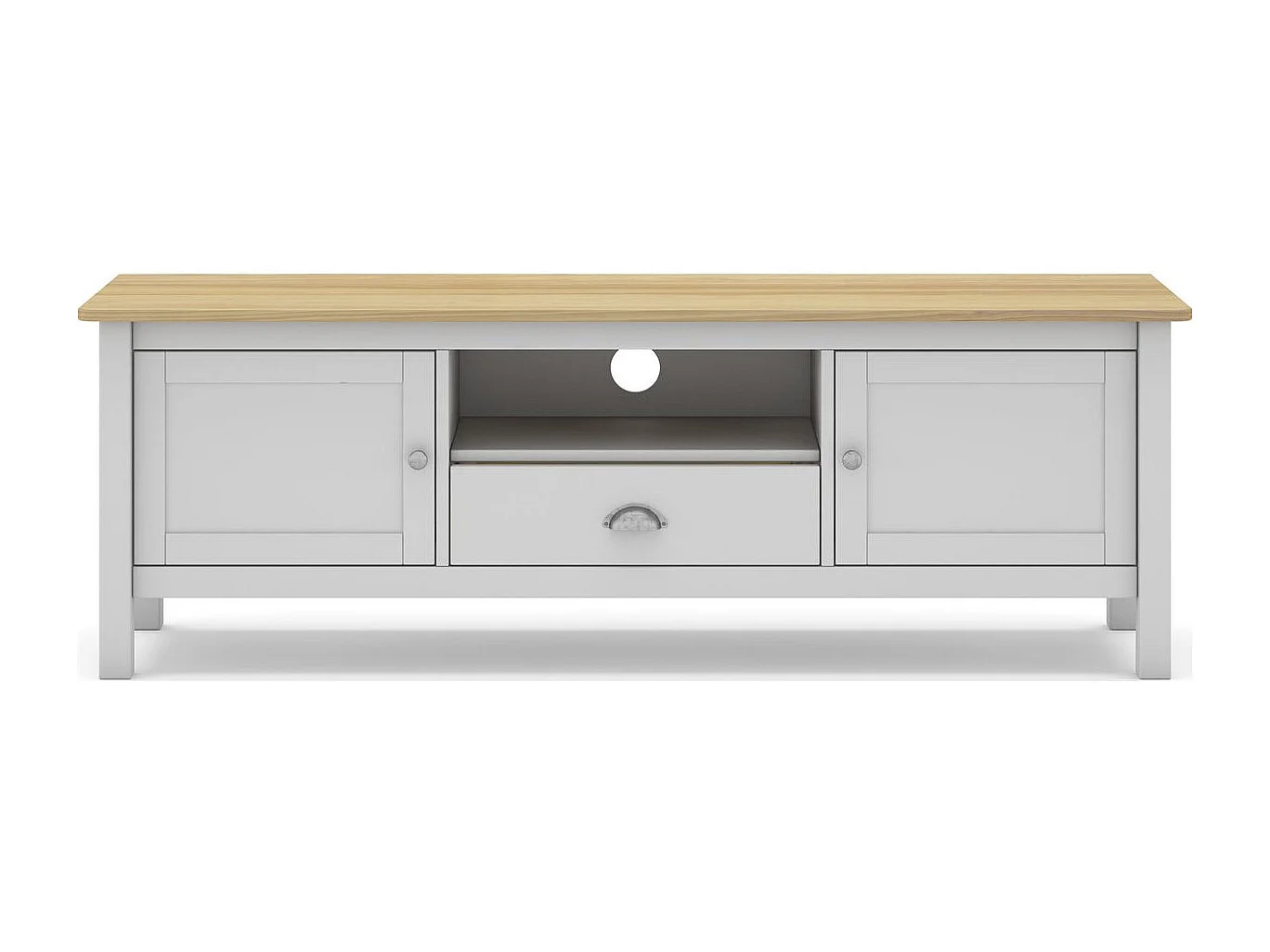 Meuble TV 2 portes 1 tiroir en pin massif blanc / effet chêne 158 cm - Macha