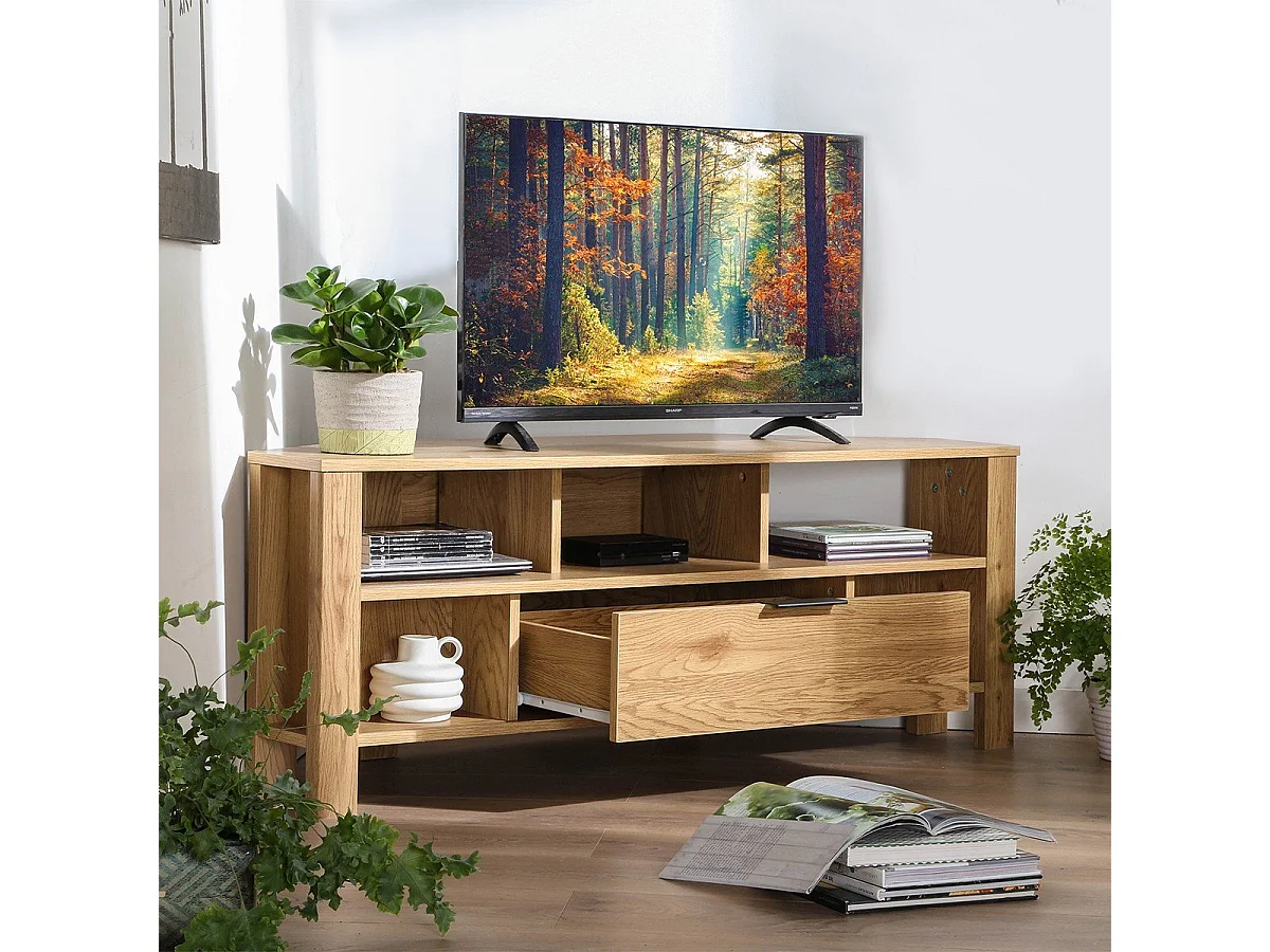 Hoek-TV-meubel 1 Lade Eiken Decor - L120 cm