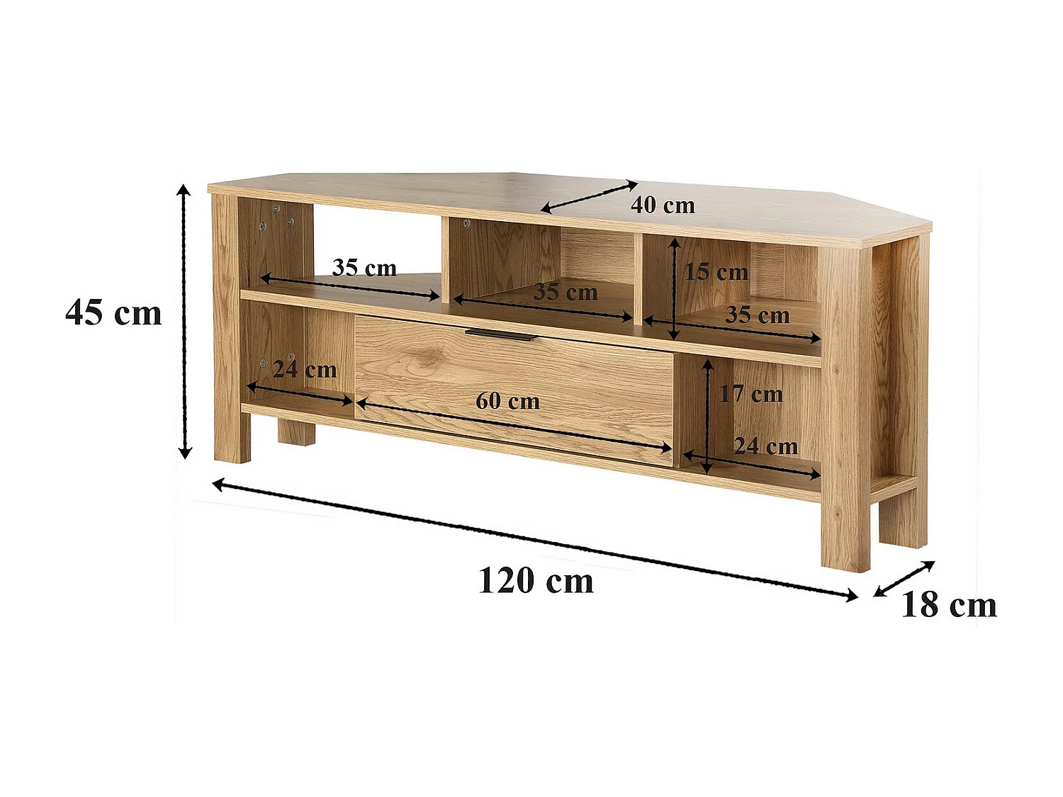 Hoek-TV-meubel 1 Lade Eiken Decor - L120 cm