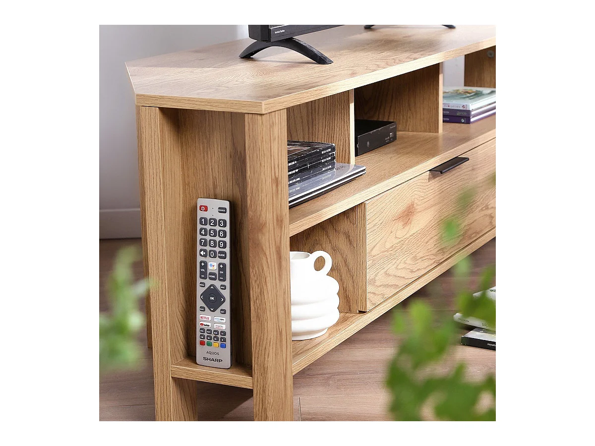 Meuble TV d'Angle 1 Tiroir Décor Chêne - L120 cm