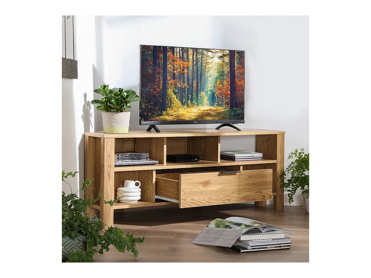 Meuble TV d'Angle 1 Tiroir Décor Chêne - L120 cm
