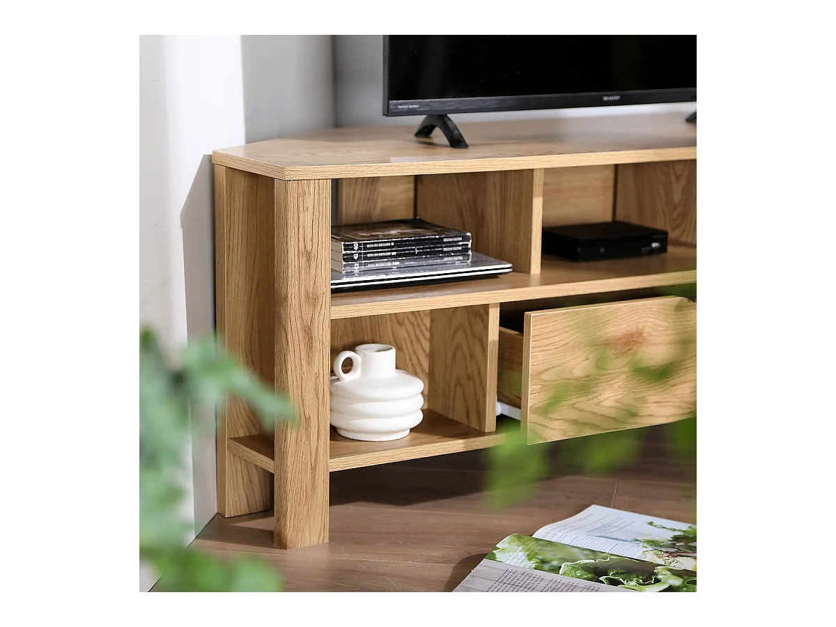 Meuble TV d'Angle 1 Tiroir Décor Chêne - L120 cm