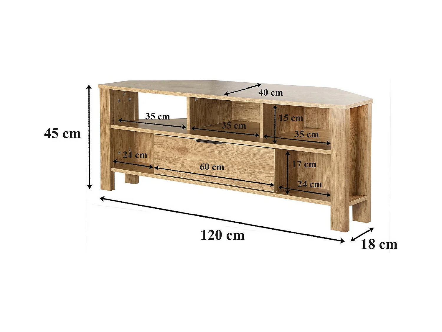 Meuble TV d'Angle 1 Tiroir Décor Chêne - L120 cm
