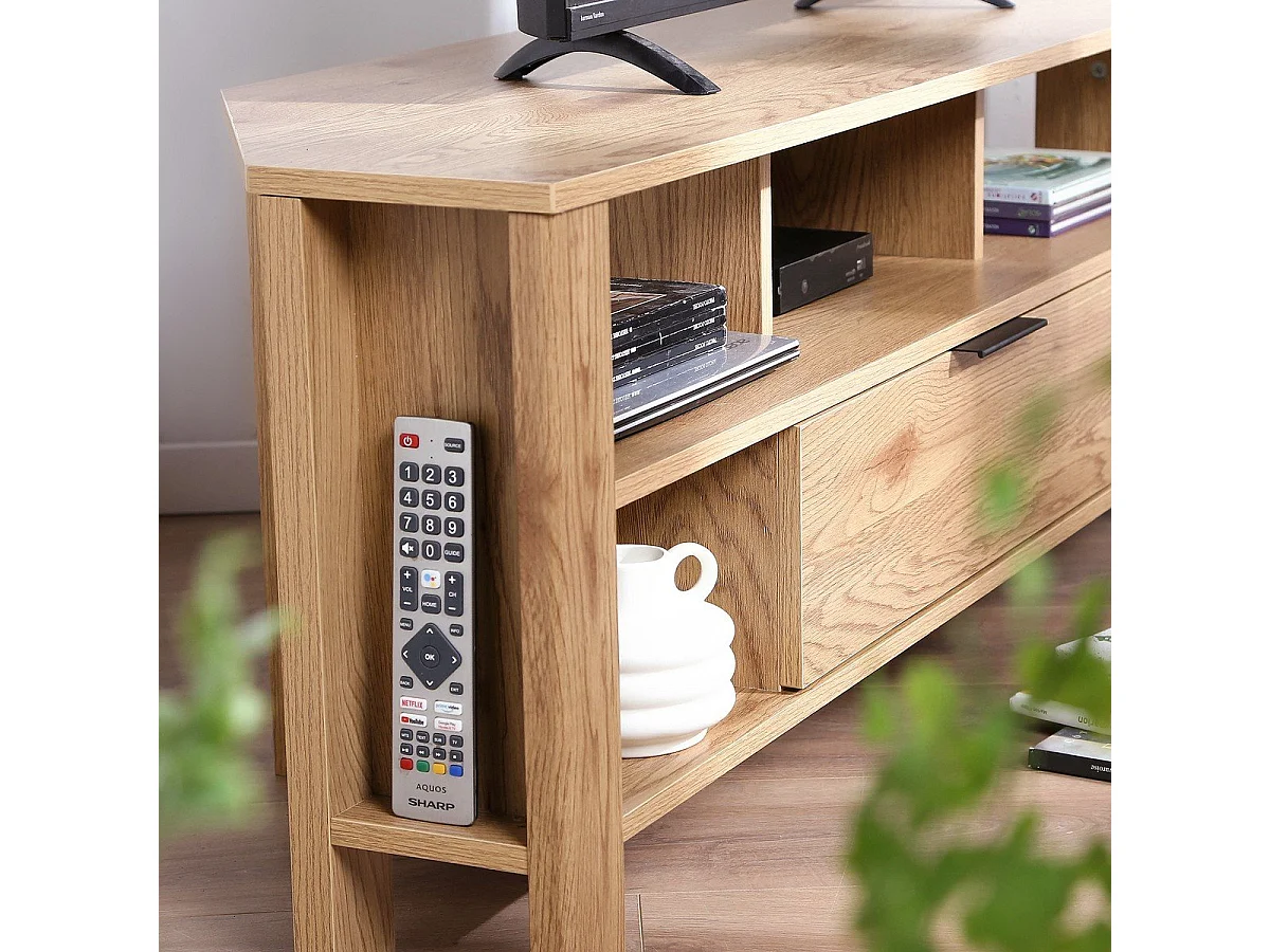 Meuble TV d'Angle 1 Tiroir Décor Chêne - L120 cm